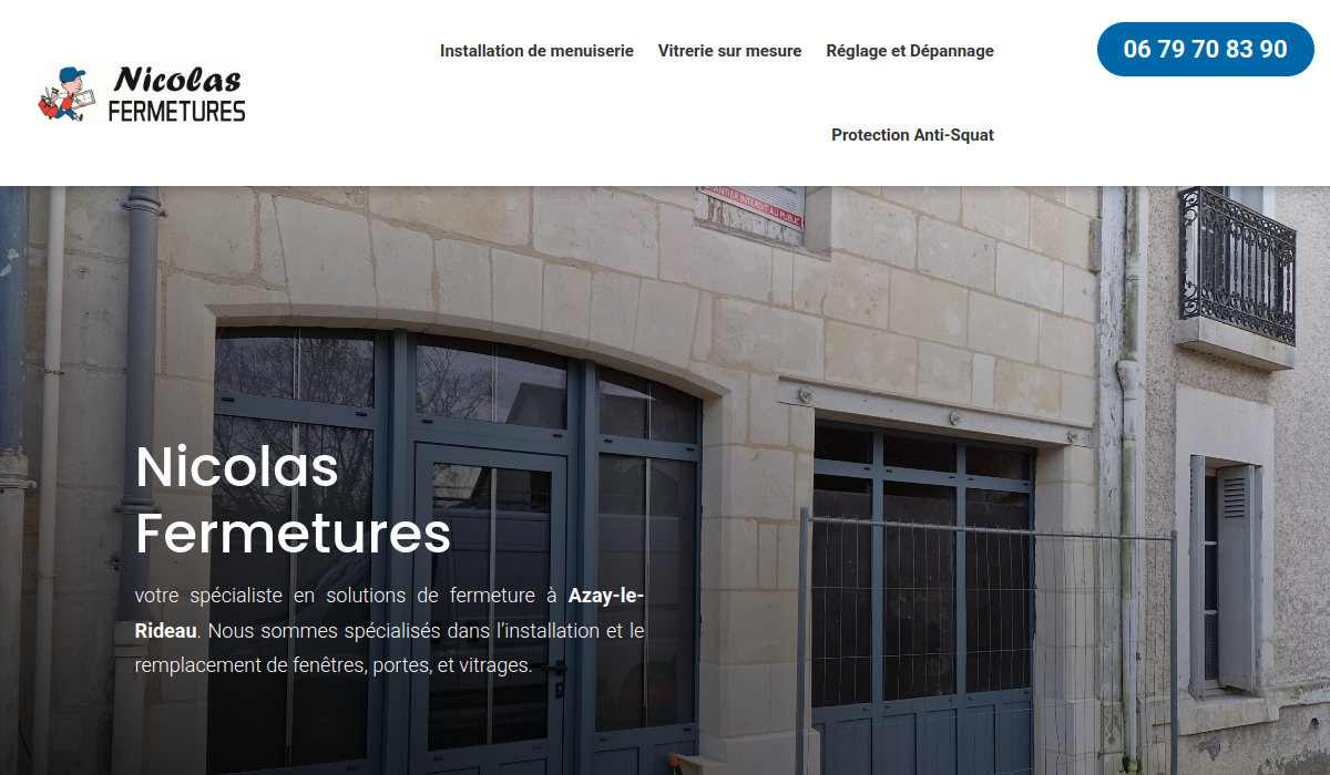 Aperçu du site internet de Nicolas Fermetures